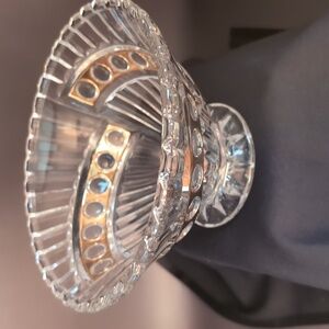 Anne Hutte Bleikristall 24% Lead Crystal Gold Trim Open Candy Dish Compote Bowl